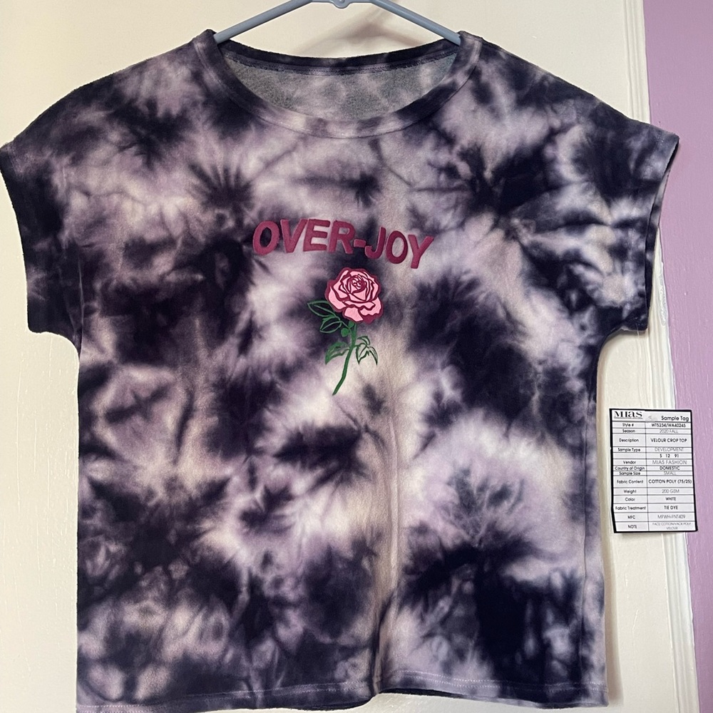 Womens Velour Crop Top Tie Dye New With Tags OVER JOY Rose Small Crushed Velvet